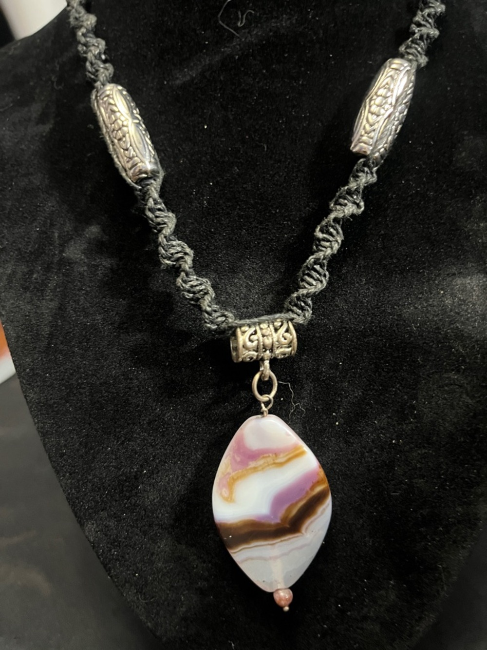 Multicolor Agate Drop Necklace on Black Cord